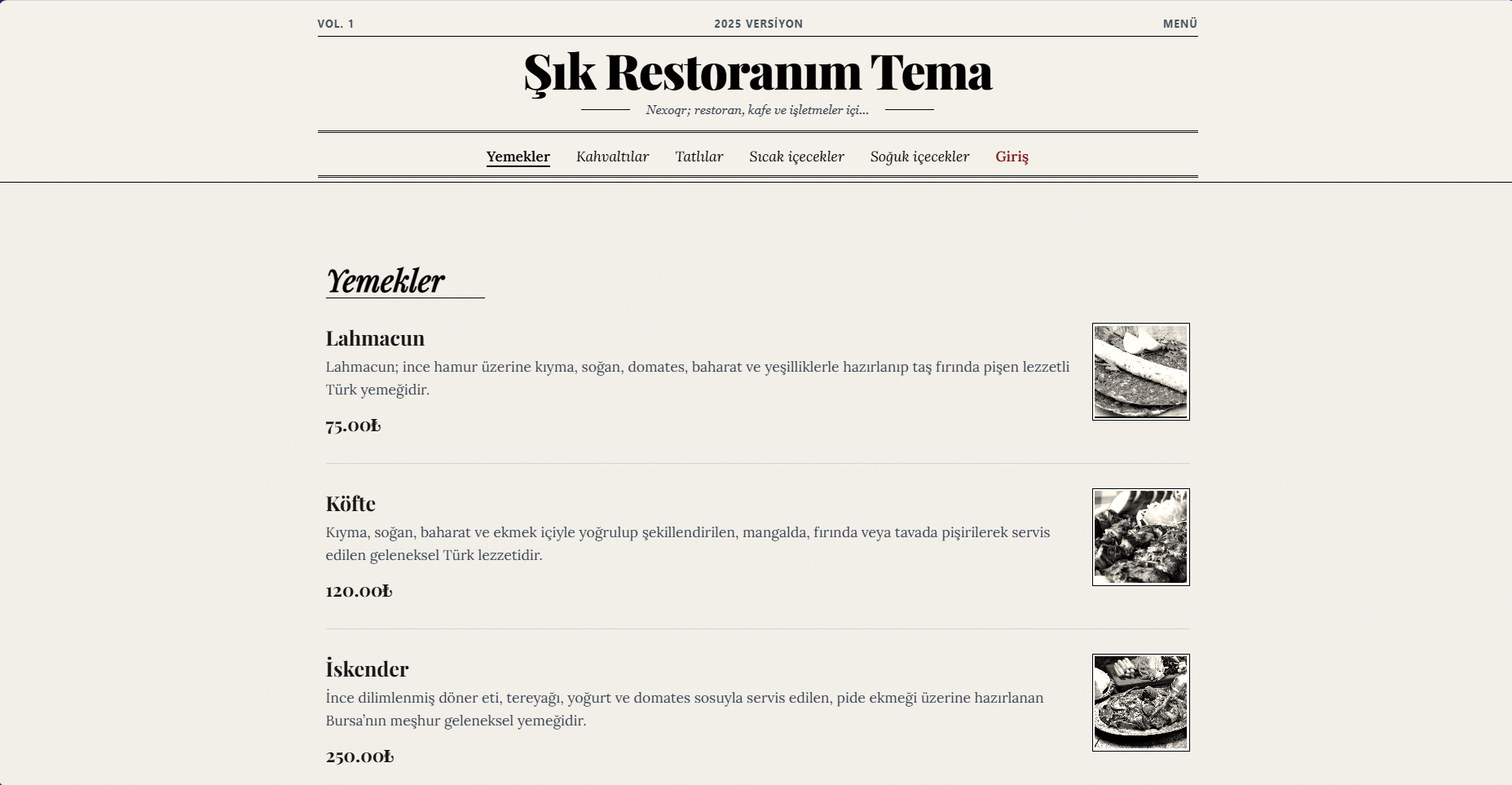 Şık Restoranım Tema